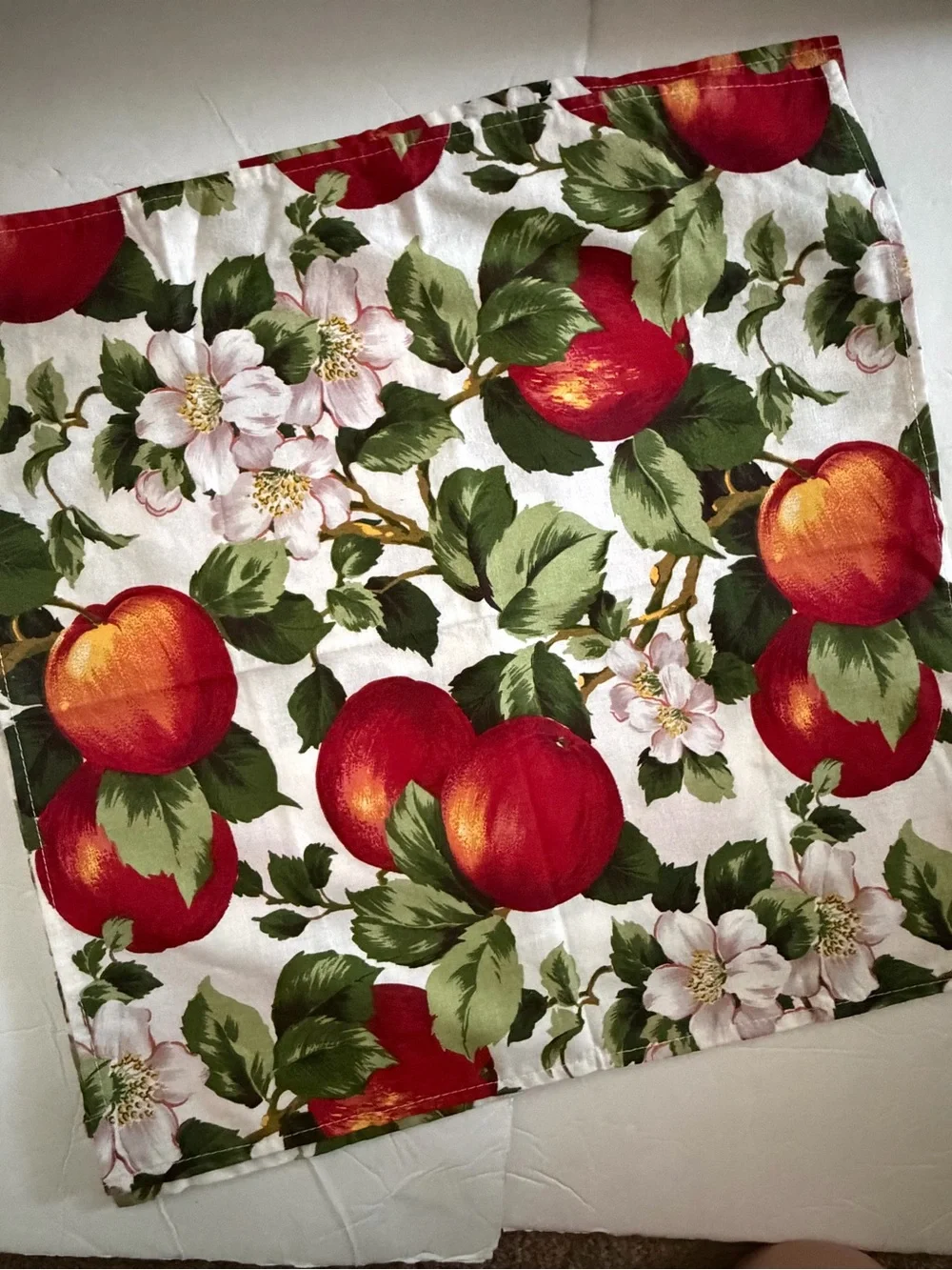 Fruit Print Napkin or Fabric Square - Red Peach/ Apple Floral set of 5